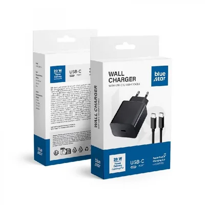 Chargeur Secteur Blue Star 20W PD/QC 4.0 – Charge Rapide USB-C – Câble Inclus