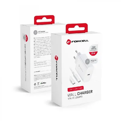 Chargeur Secteur Forcell 25W PD/QC 4.0 – Charge Rapide USB-C – Câble Inclus