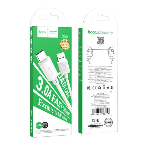 Câble Hoco Gratifed X88 USB-A vers USB-C Tressé Renforcé - Référence DC-HOCO-X88-3A