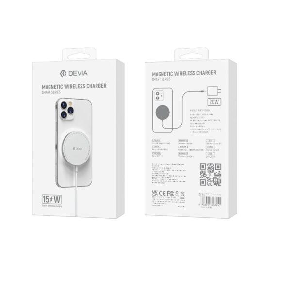 Chargeur Sans Fil Devia Magnétique 15W Blanc Compatible MagSafe - Référence DC-DEVIA-MAG15-WH