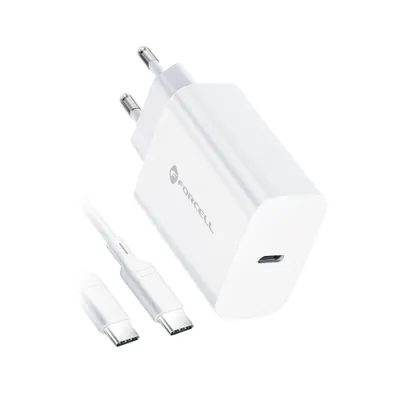 Chargeur Secteur Forcell 25W Blanc avec Câble USB-C - Technologie Power Delivery - Référence DC-FORCELL-25W-PD