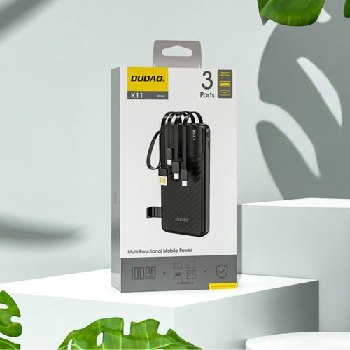 Powerbank Dudao K11 Noire 10000 mAh avec 4 Câbles Intégrés