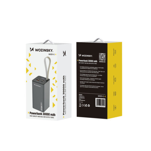Powerbank Wozinsky K65+ Gris 30000 mAh 65W PD avec Écran Digital