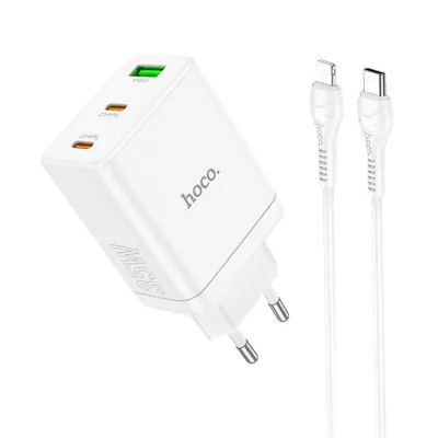 Chargeur Secteur Hoco 3 Ports 35W + Câble Lightning 1m - Charge Rapide
