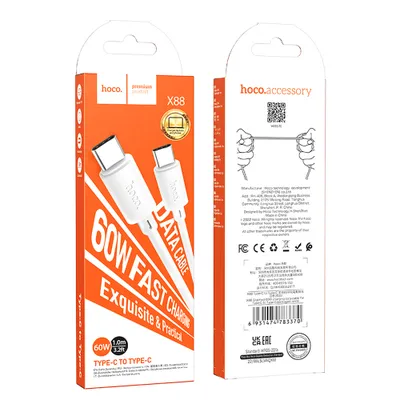 Câble Hoco Gratifed X88 USB-C vers USB-C 60W - Tressé Renforcé - 1m