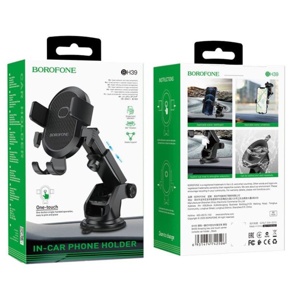 Support téléphone voiture ventouse Borofone BH39 – Bras télescopique – Noir – vue 8